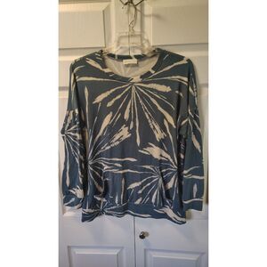 Perfect Women's Tie Dye Pullover Sweatshirt Blue White Burst Kangaroo Pocket
